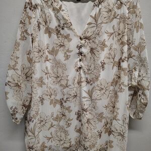 Sara Michelle Cream and Brown Floral Blouse
